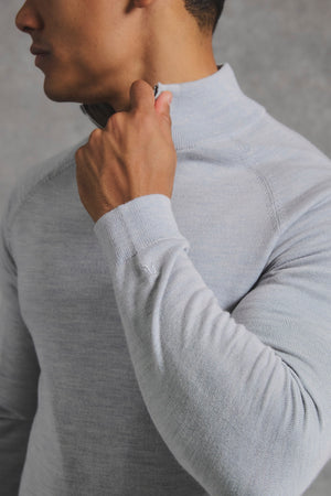 Extra Fine Merino Wool Half Zip Neck Sweater in Dove Grey - TAILORED ATHLETE - USA
