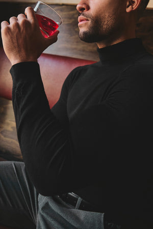 Extra Fine Merino Wool Roll Neck Sweater in Black - TAILORED ATHLETE - USA