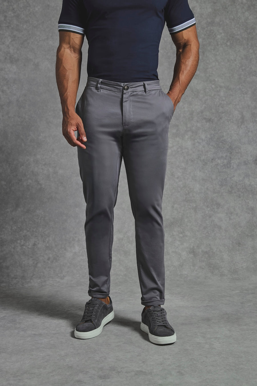 Athletic Fit Cotton Stretch Chino Pants in Dark Grey - TAILORED ATHLETE - USA