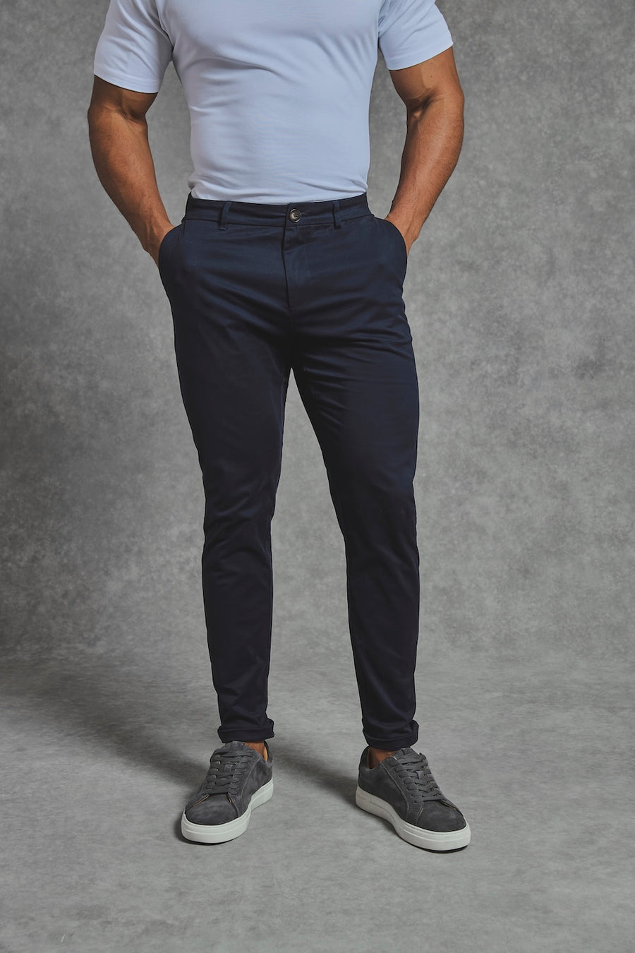 Athletic Fit Cotton Stretch Chino Pants in Navy - TAILORED ATHLETE - USA
