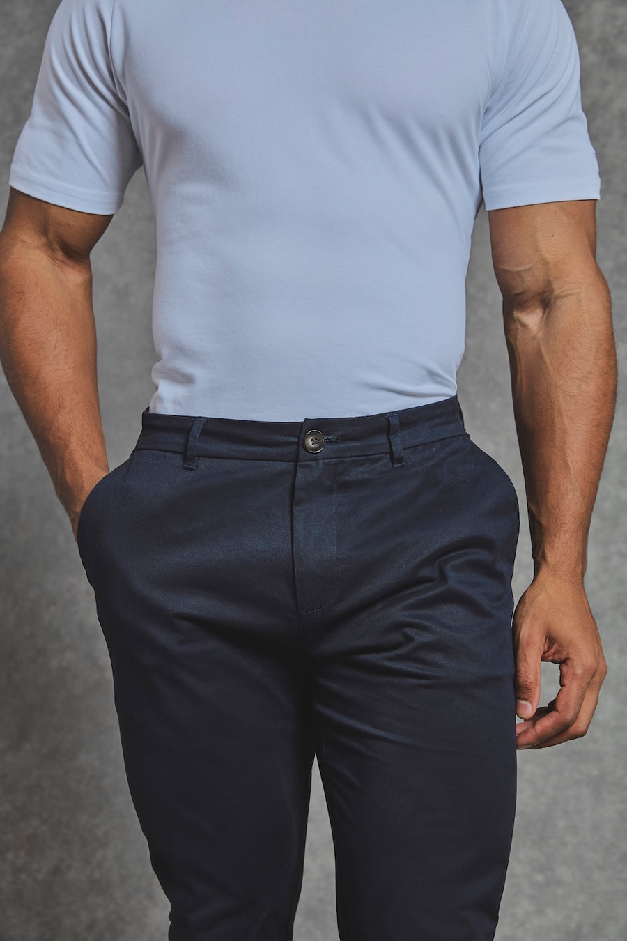 Athletic Fit Cotton Stretch Chino Pants in Navy - TAILORED ATHLETE - USA