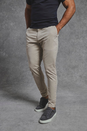 Athletic Fit Cotton Stretch Chino Pants in Stone - TAILORED ATHLETE - USA