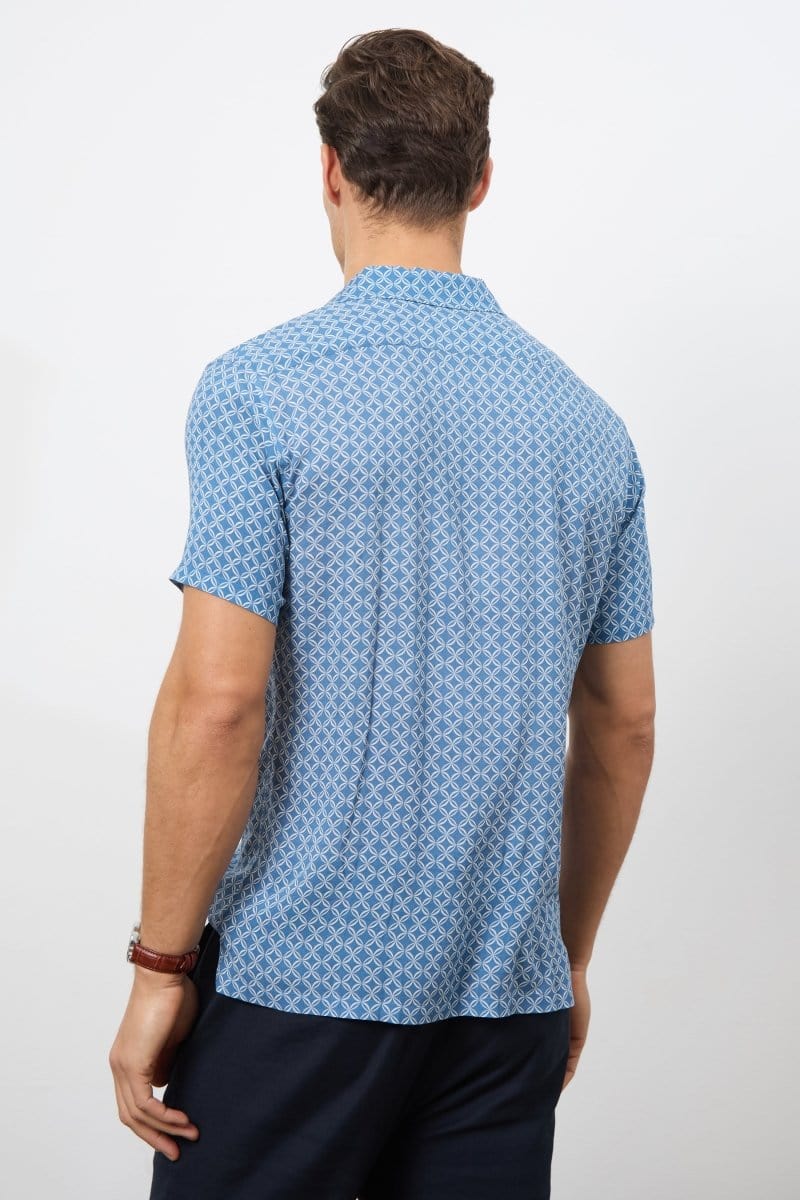 Printed Shirt in Slate Blue/White Circle Geo - TAILORED ATHLETE - USA