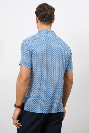 Printed Shirt in Slate Blue/White Circle Geo - TAILORED ATHLETE - USA
