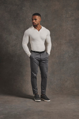 Open Collar Knitted Polo Shirt in Winter White - TAILORED ATHLETE - USA