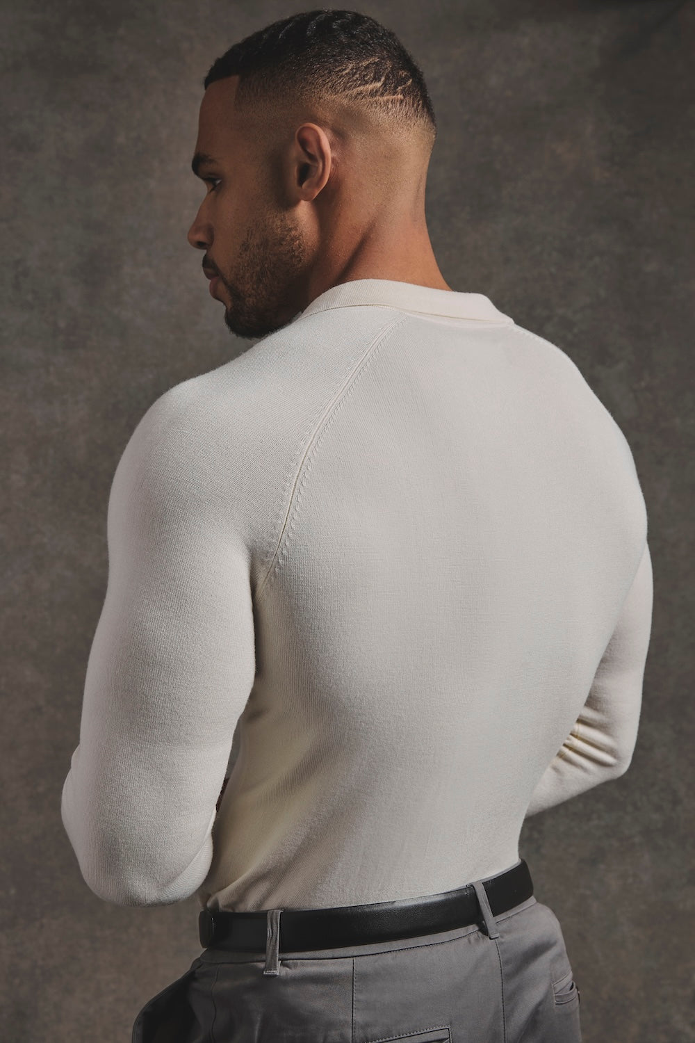 Open Collar Knitted Polo Shirt in Winter White - TAILORED ATHLETE - USA