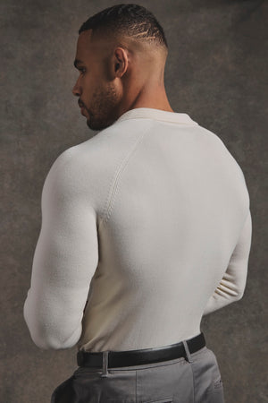 Open Collar Knitted Polo Shirt in Winter White - TAILORED ATHLETE - USA
