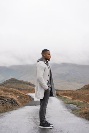Funnel Neck Overcoat in Pale Grey - TAILORED ATHLETE - USA