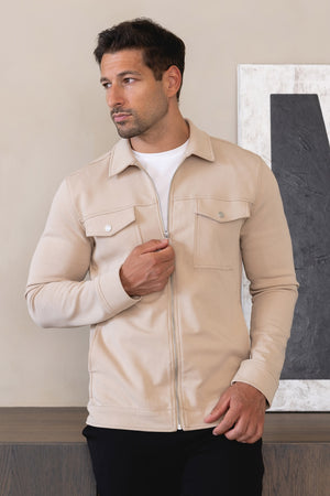 Interlock Zip Through Shacket in Stone - TAILORED ATHLETE - USA