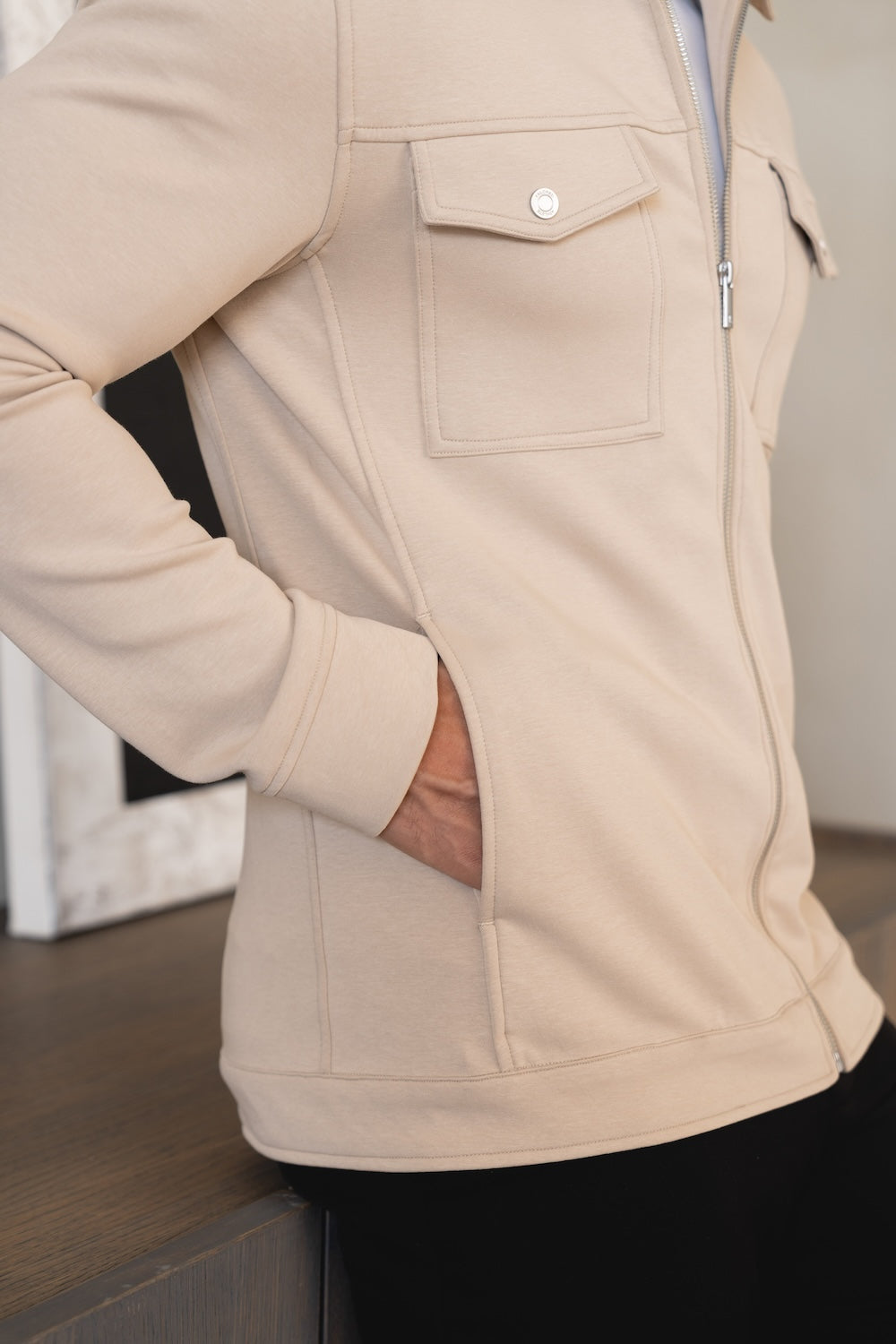 Interlock Zip Through Shacket in Stone - TAILORED ATHLETE - USA