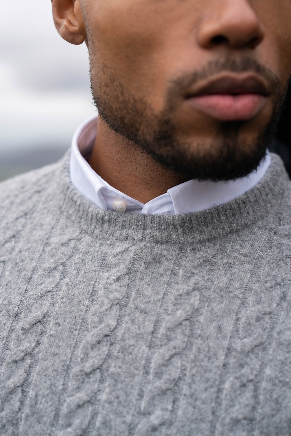 Soft Cable Crew Neck Sweater in Mid Grey - TAILORED ATHLETE - USA