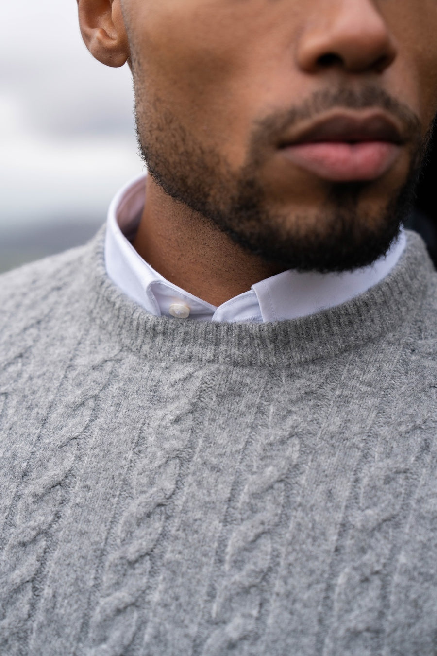 Soft Cable Crew Neck Sweater in Mid Grey - TAILORED ATHLETE - USA