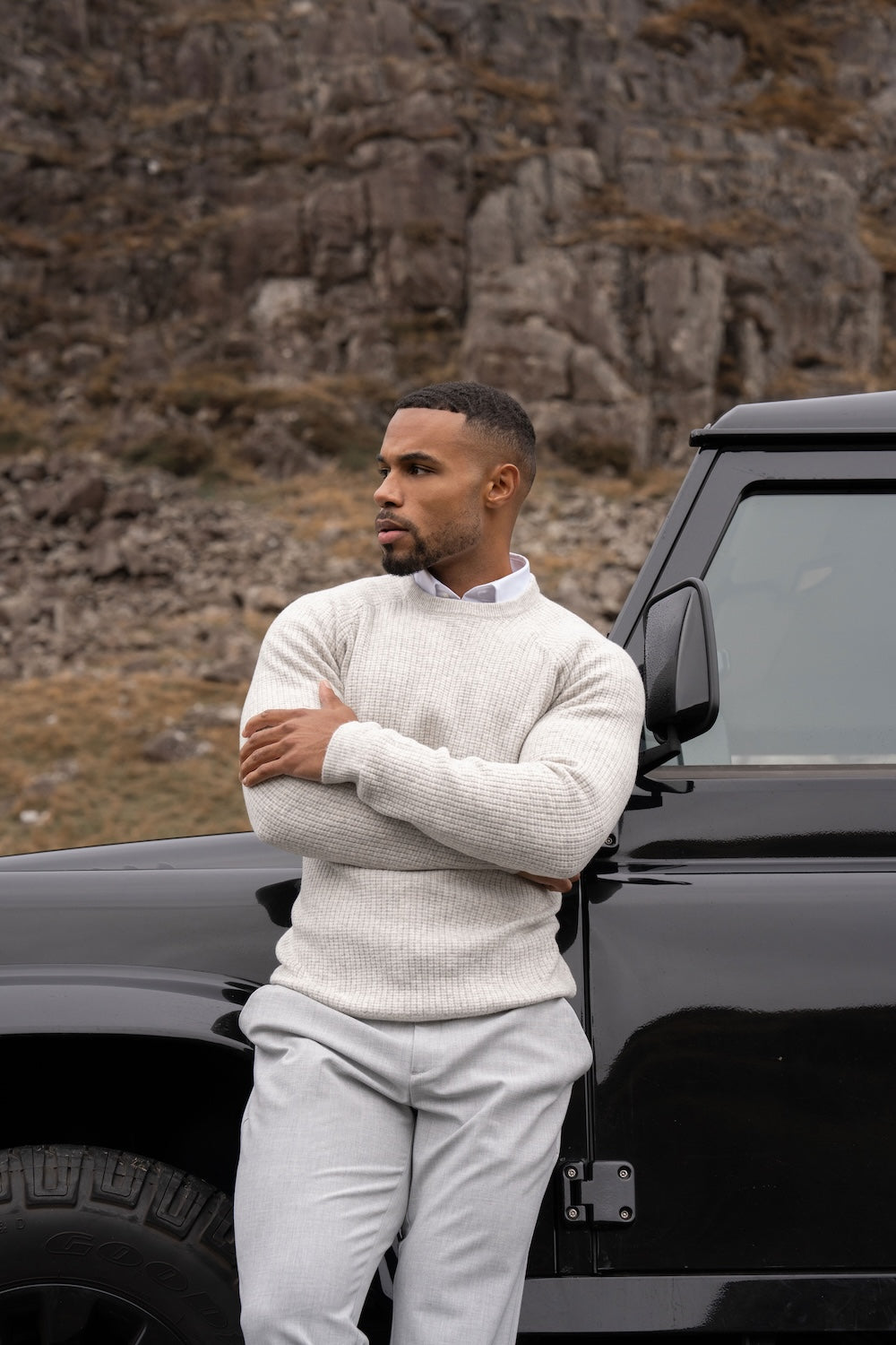 Fisherman Crew Neck Sweater in Soft Grey - TAILORED ATHLETE - USA