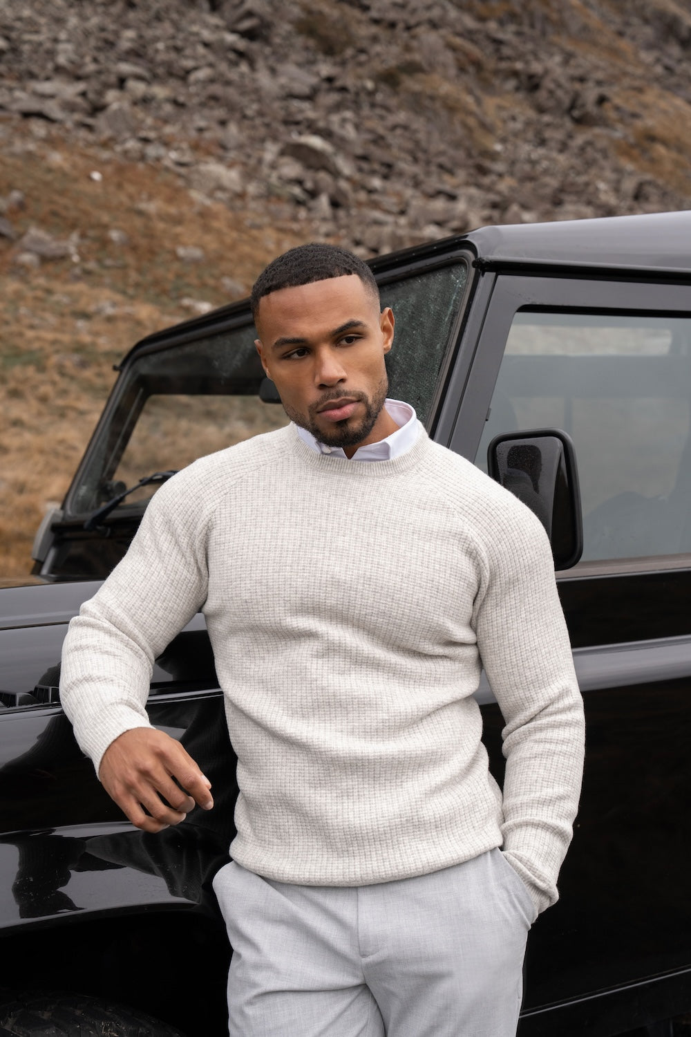 Fisherman Crew Neck Sweater in Soft Grey - TAILORED ATHLETE - USA