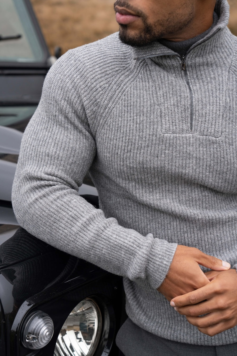 Fisherman Rib Half Zip in Mid Grey Marl - TAILORED ATHLETE - USA