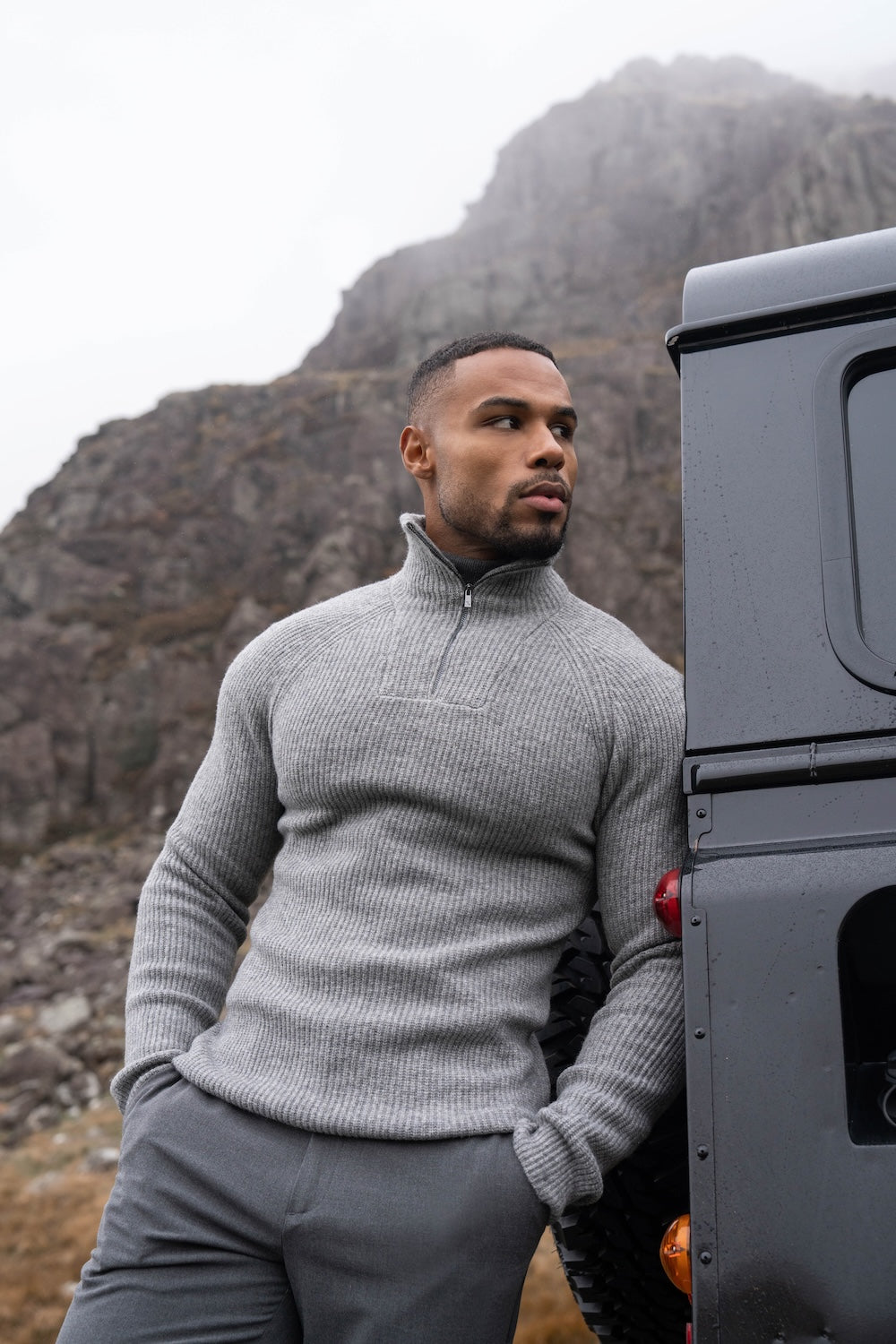 Fisherman Rib Half Zip in Mid Grey Marl - TAILORED ATHLETE - USA