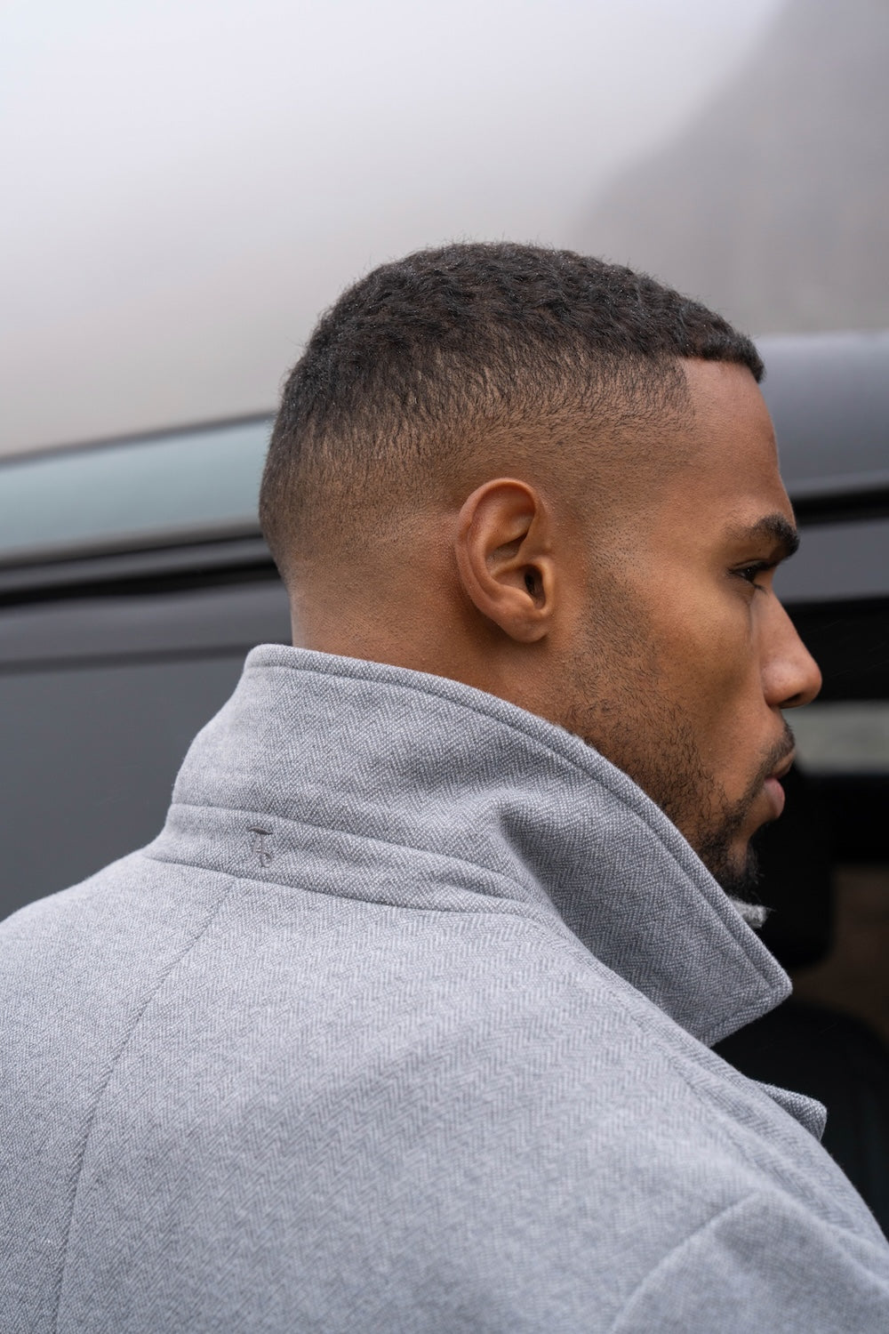 Double Breasted Herringbone Peacoat in Soft Grey - TAILORED ATHLETE - USA