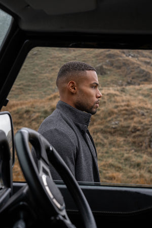 Herringbone Funnel Neck Overcoat in Charcoal - TAILORED ATHLETE - USA