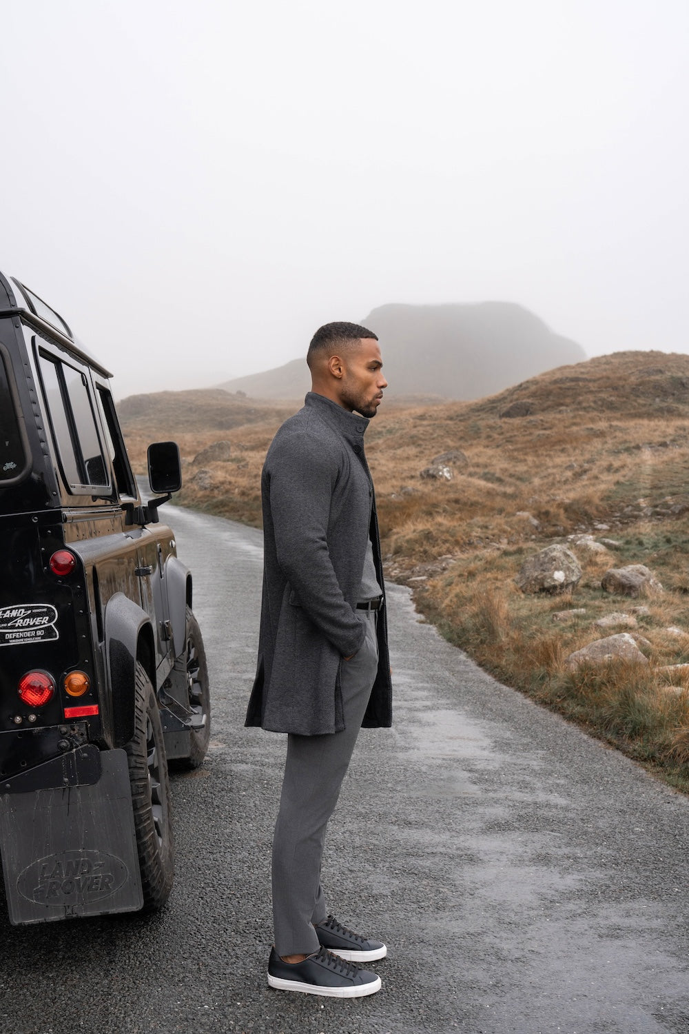 Herringbone Funnel Neck Overcoat in Charcoal - TAILORED ATHLETE - USA