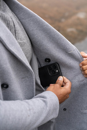 Double Breasted Herringbone Peacoat in Soft Grey - TAILORED ATHLETE - USA