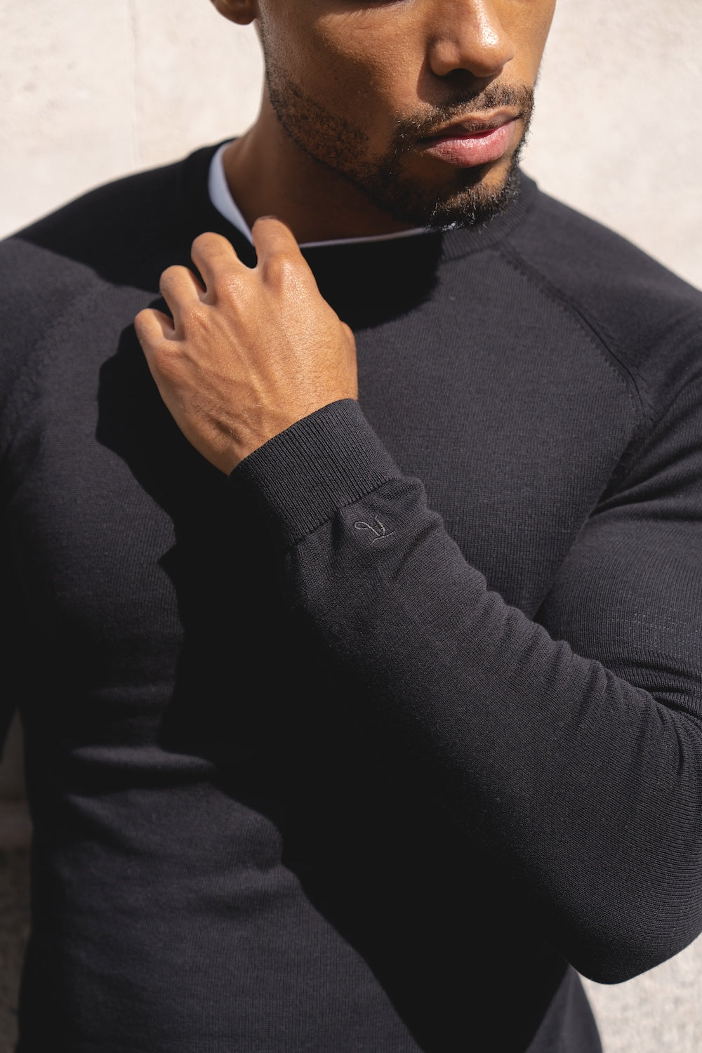 Pure Cotton Knitted Crew Neck Sweater in Black - TAILORED ATHLETE - USA