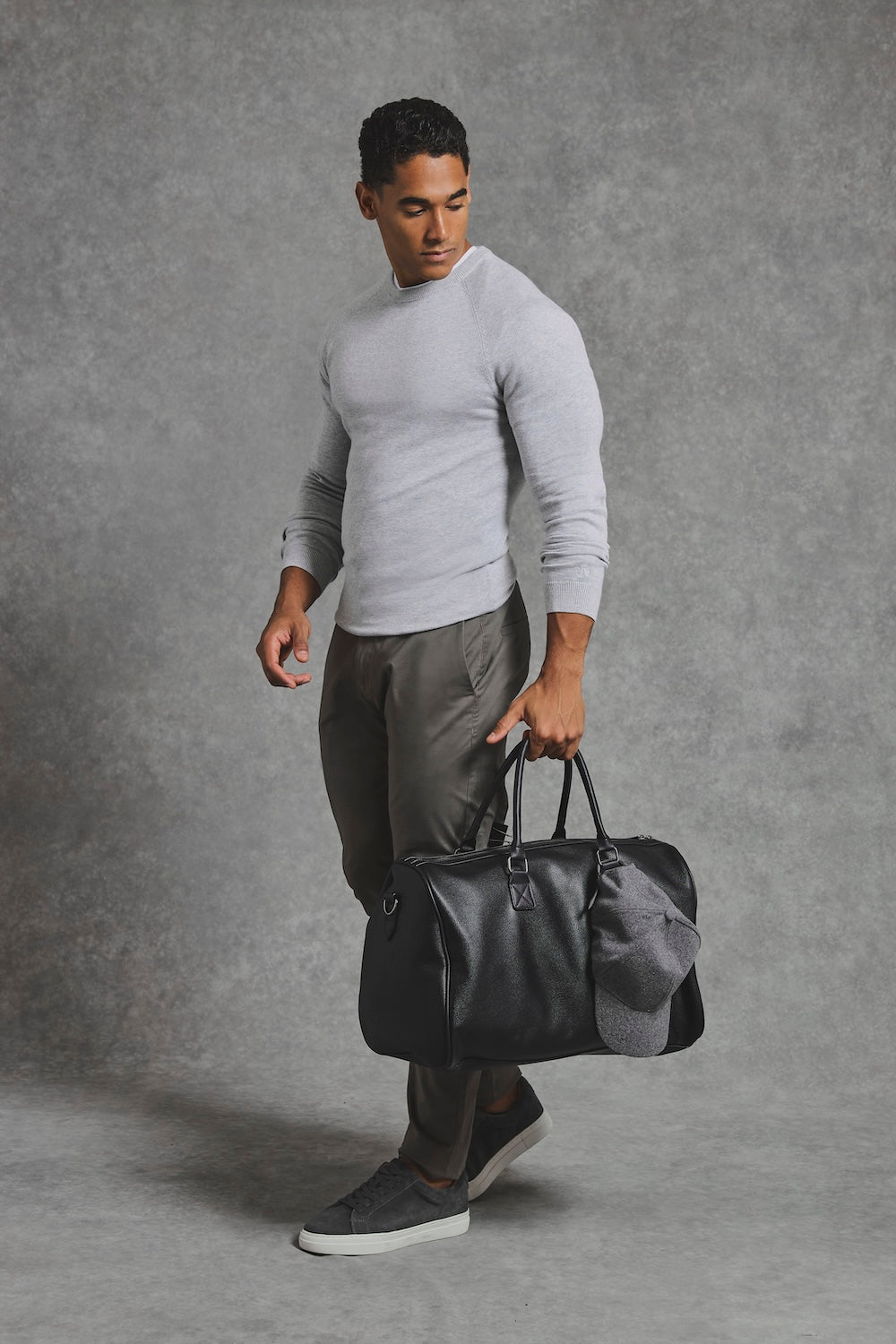 Pure Cotton Knitted Crew Neck Sweater in Silver Grey Marl - TAILORED ATHLETE - USA