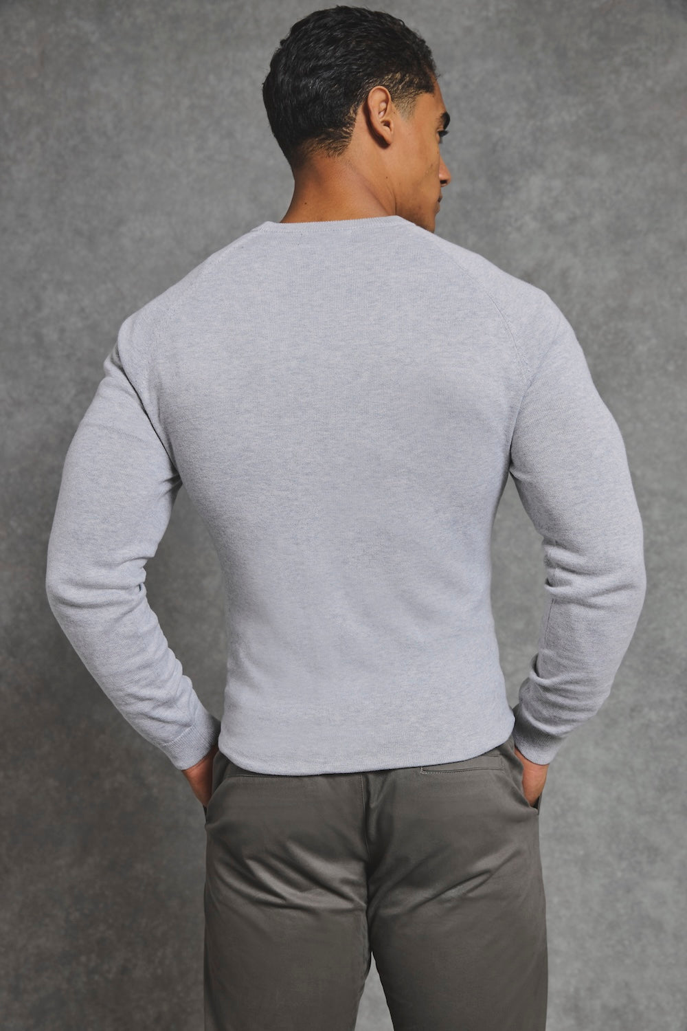 Pure Cotton Knitted Crew Neck Sweater in Silver Grey Marl - TAILORED ATHLETE - USA