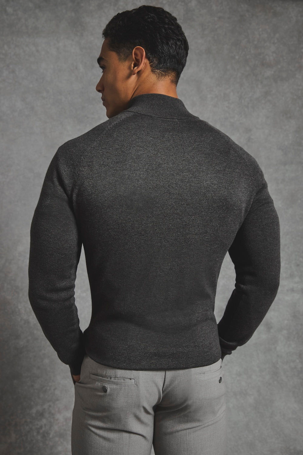 Pure Cotton Knitted Half Zip Neck Sweater in Brown Marl - TAILORED ATHLETE - USA