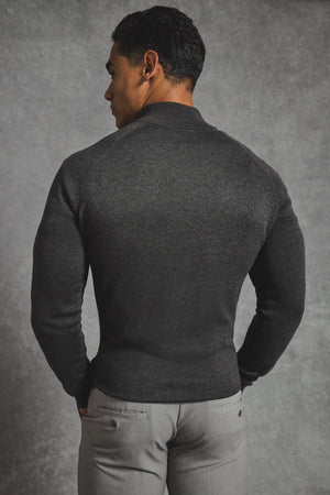 Pure Cotton Knitted Half Zip Neck Sweater in Brown Marl - TAILORED ATHLETE - USA