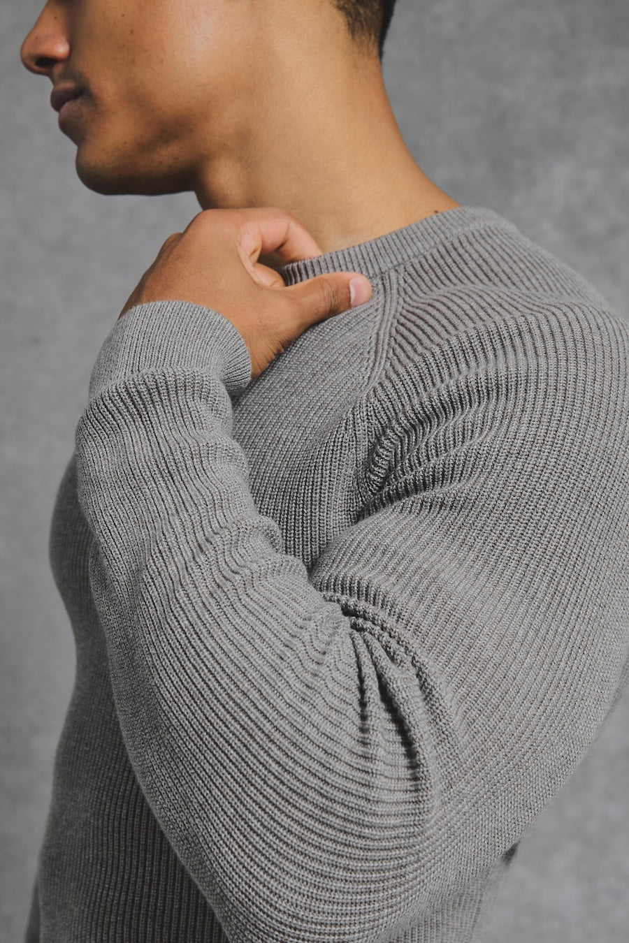 Pure Cotton Knitted Textured Crew Neck Sweater in Charcoal Marl - TAILORED ATHLETE - USA