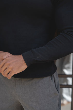 Pure Cotton Knitted Open Collar Polo Shirt in Black - TAILORED ATHLETE - USA