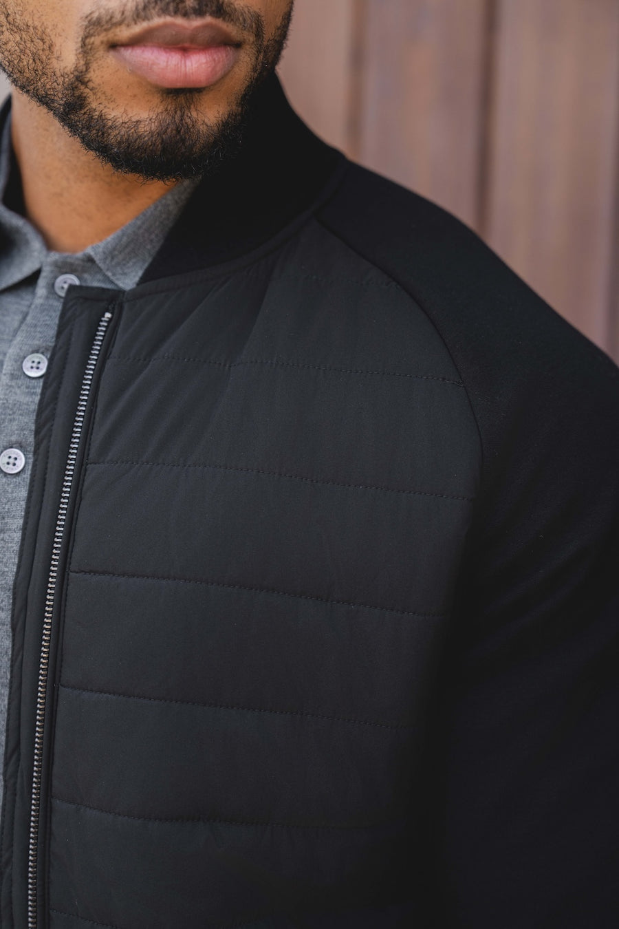 Quilted Hybrid Bomber Jacket in Black - TAILORED ATHLETE - USA