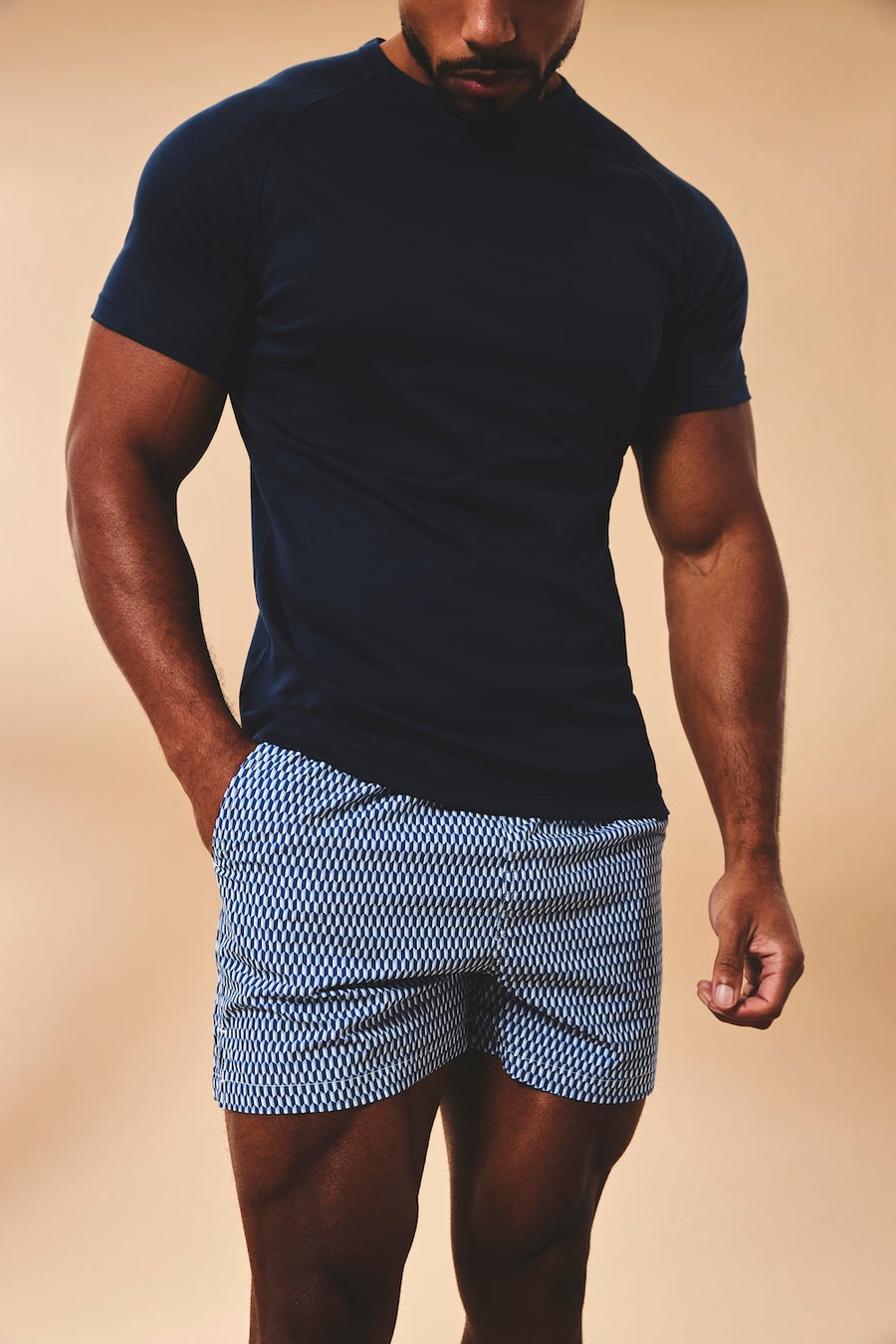 Quick Dry Printed Micro Geo Swim Shorts in Blue - TAILORED ATHLETE - USA