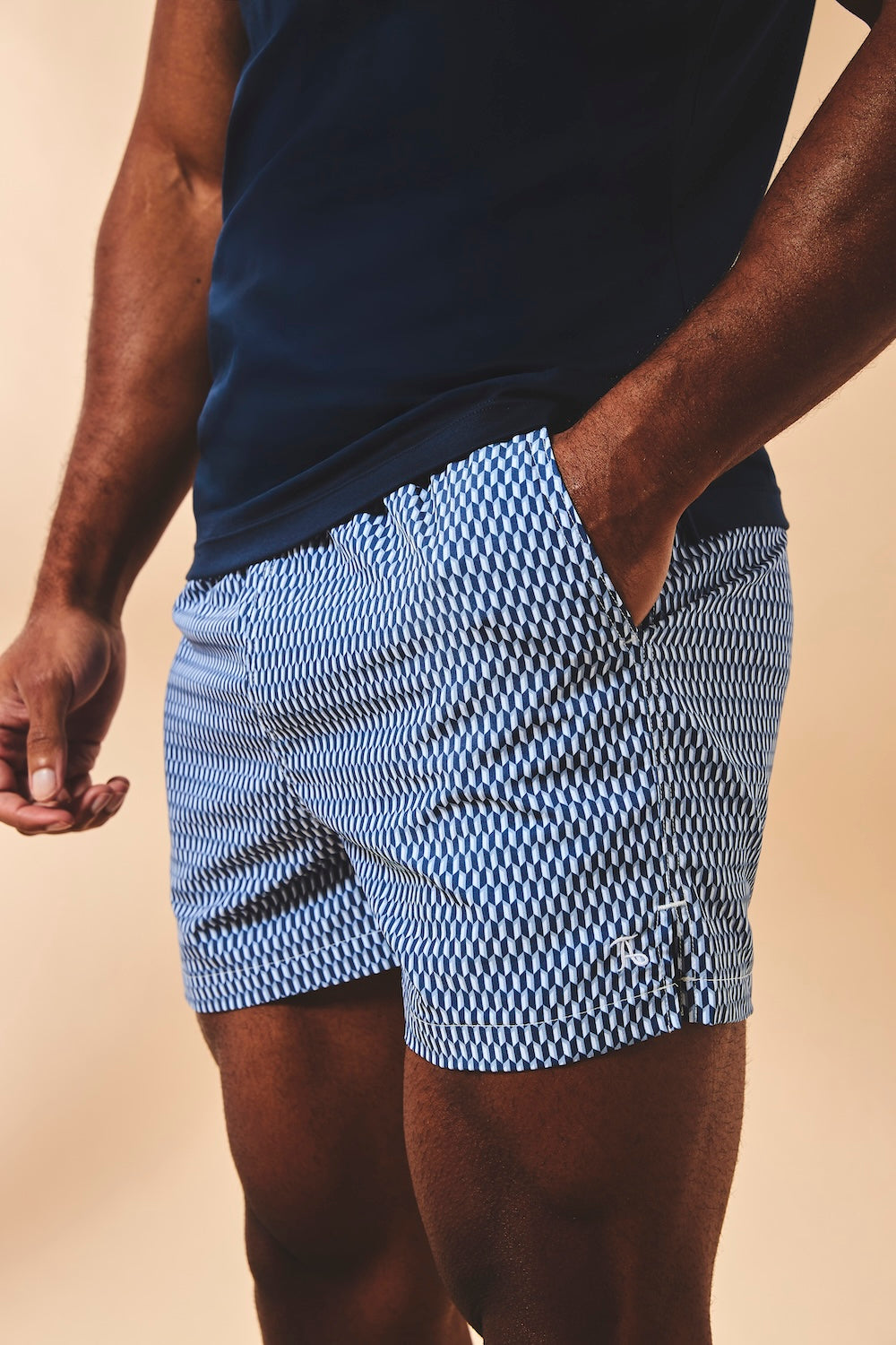 Quick Dry Printed Micro Geo Swim Shorts in Blue - TAILORED ATHLETE - USA