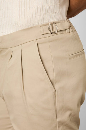 Smart Pleated Cotton Side Adjust Short in Stone - TAILORED ATHLETE - USA