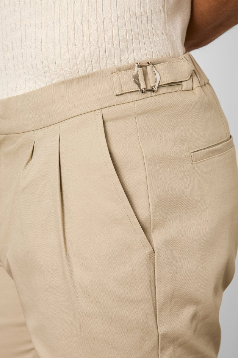 Smart Pleated Cotton Side Adjust Short in Stone - TAILORED ATHLETE - USA