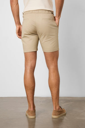 Smart Pleated Cotton Side Adjust Short in Stone - TAILORED ATHLETE - USA