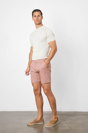 Smart Pleated Cotton Side Adjust Short in Dusky Pink - TAILORED ATHLETE - USA