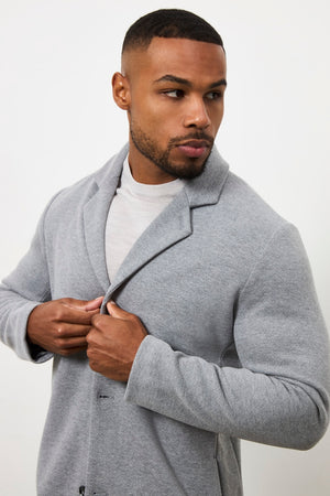 Single Breasted Herringbone Overcoat in Soft Grey - TAILORED ATHLETE - USA