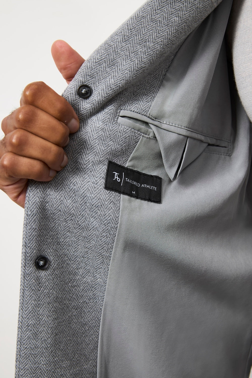Single Breasted Herringbone Overcoat in Soft Grey - TAILORED ATHLETE - USA
