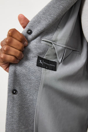 Single Breasted Herringbone Overcoat in Soft Grey - TAILORED ATHLETE - USA