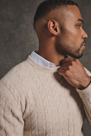Soft Cable Crew Neck Sweater in Neutral - TAILORED ATHLETE - USA