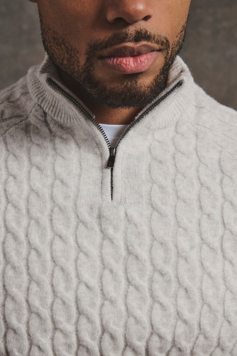 Soft Cable Half Zip Neck Sweater in Grey Marl - TAILORED ATHLETE - USA