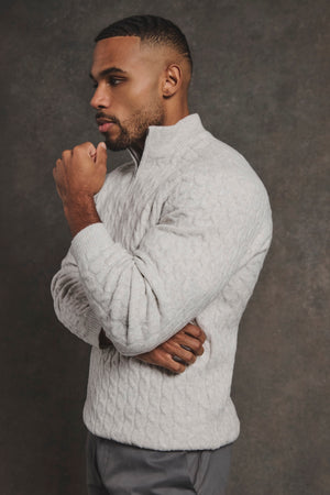 Soft Cable Half Zip Neck Sweater in Grey Marl - TAILORED ATHLETE - USA