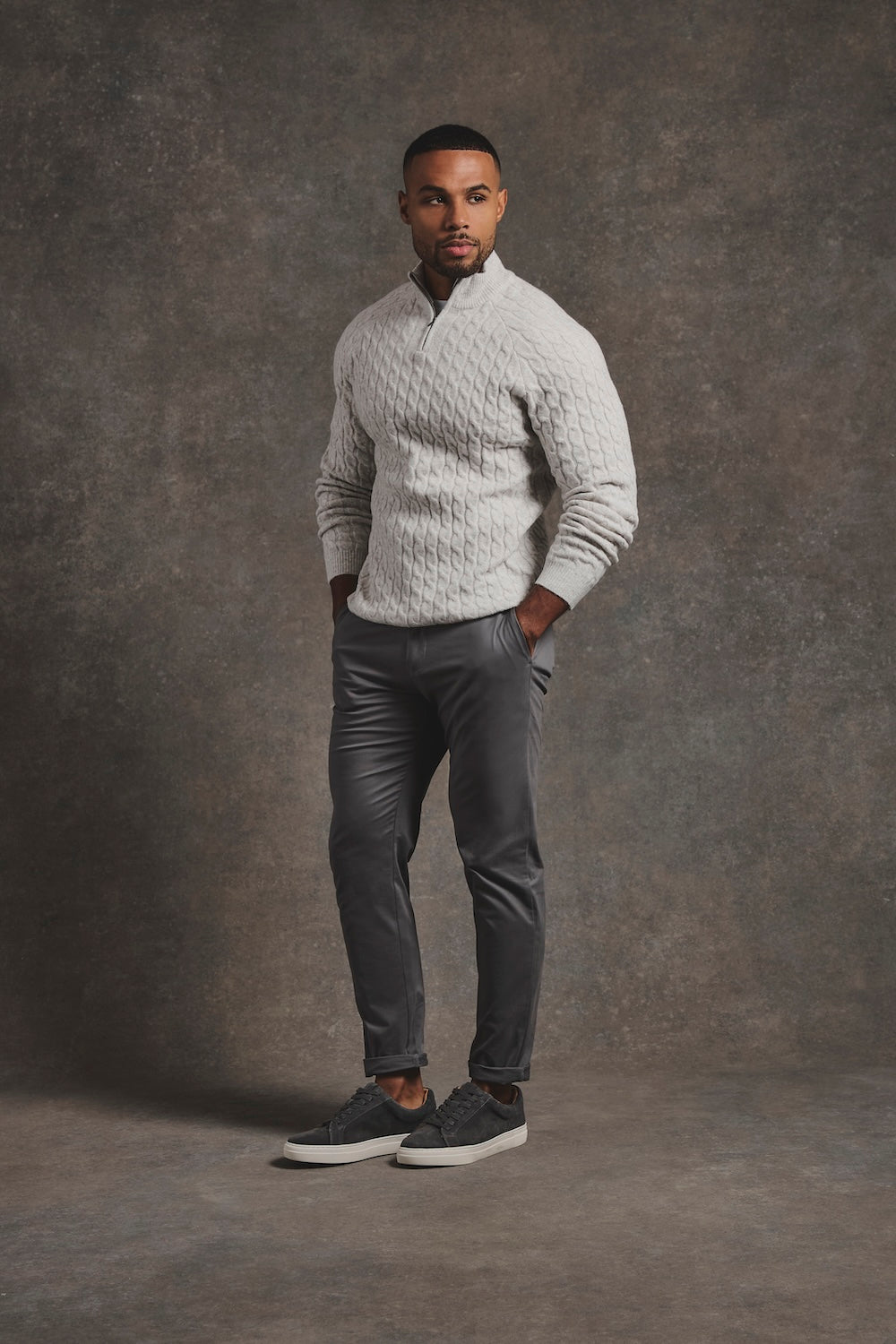 Soft Cable Half Zip Neck Sweater in Grey Marl - TAILORED ATHLETE - USA