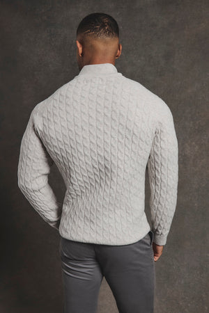 Soft Cable Half Zip Neck Sweater in Grey Marl - TAILORED ATHLETE - USA