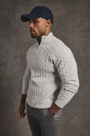Soft Cable Half Zip Neck Sweater in Grey Marl - TAILORED ATHLETE - USA