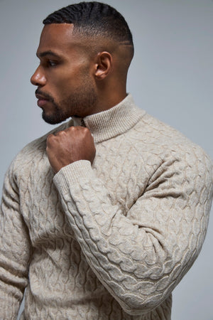Soft Cable Half Zip Neck Sweater in Neutral Marl - TAILORED ATHLETE - USA