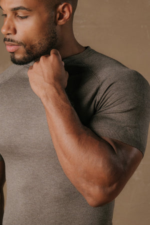 Fine Gauge Knitted T-Shirt in Mocha - TAILORED ATHLETE - USA