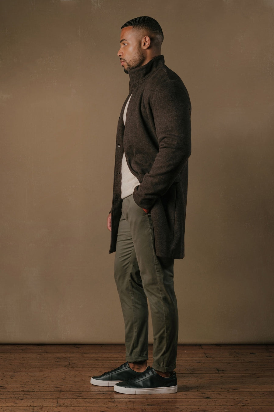 Herringbone Funnel Neck Overcoat in Mocha - TAILORED ATHLETE - USA